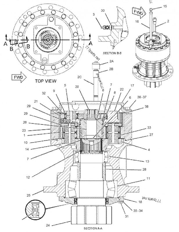 Belparts Excavator Parts 322/324/325/329 Przekładnia obrotowa 191-2693 Zespół redukcji obrotu