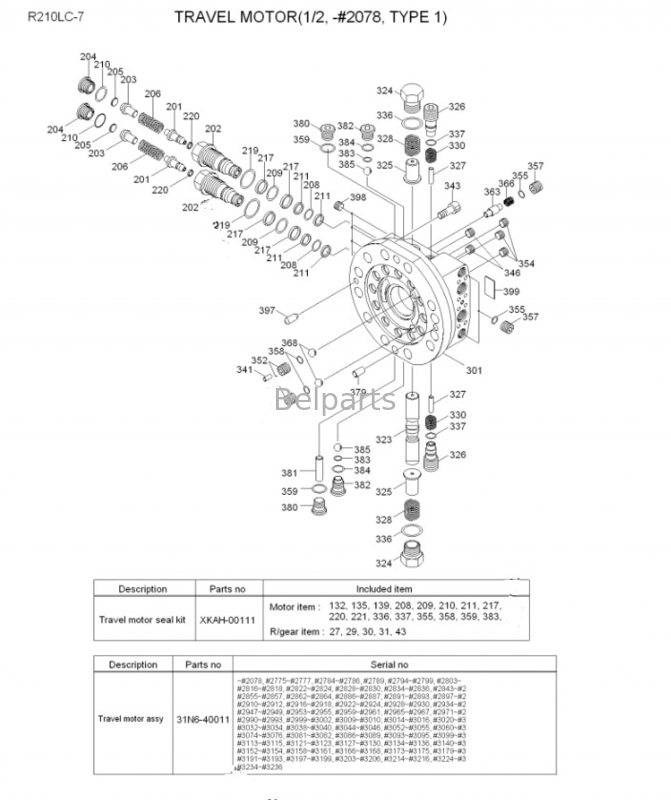 Napęd końcowy koparki Belparts do Hyundai 210 Lc7 R210 Lc-7 R210lc-7 Łożysko silnika jezdnego 31N6-40010