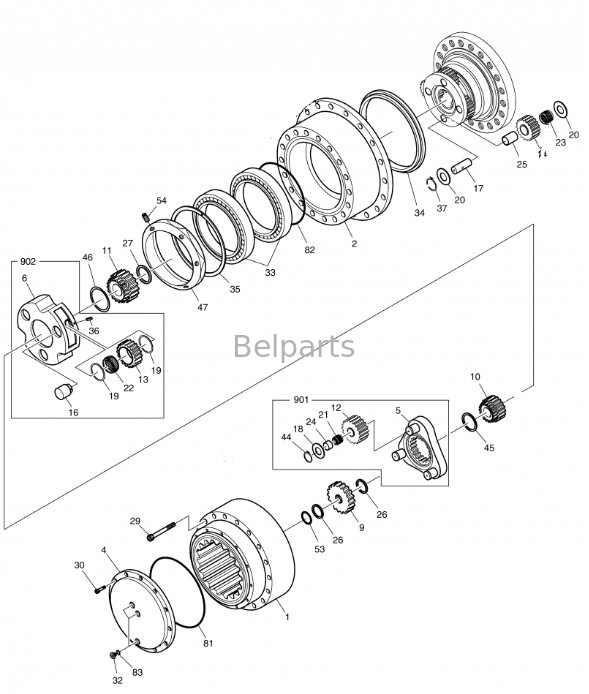 Belparts Koparka Travel Gearbox DH370-7 DH370-9 DX380LC Przekładnia redukcyjna podróży K1033688