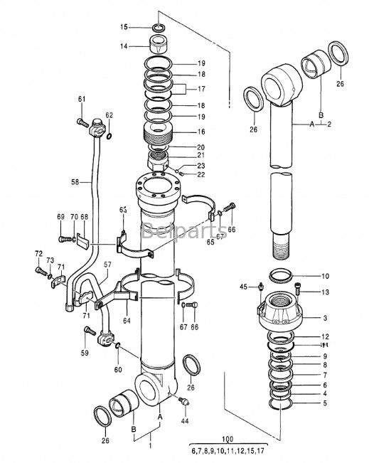 Ekskawator EX550 EX550-3 EX550LC EX550LC-3 EX550-5 EX550LC-5 Wyrzutnik wiadrowy wiadrowy Assy dla Hitachi 4309332