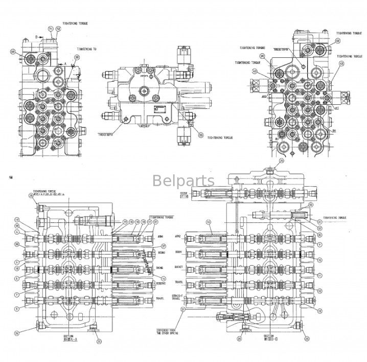 Belparts Excavator DX80GO DH80GO Główny zawór sterujący Doosan Daewoo K1034204 K1042776