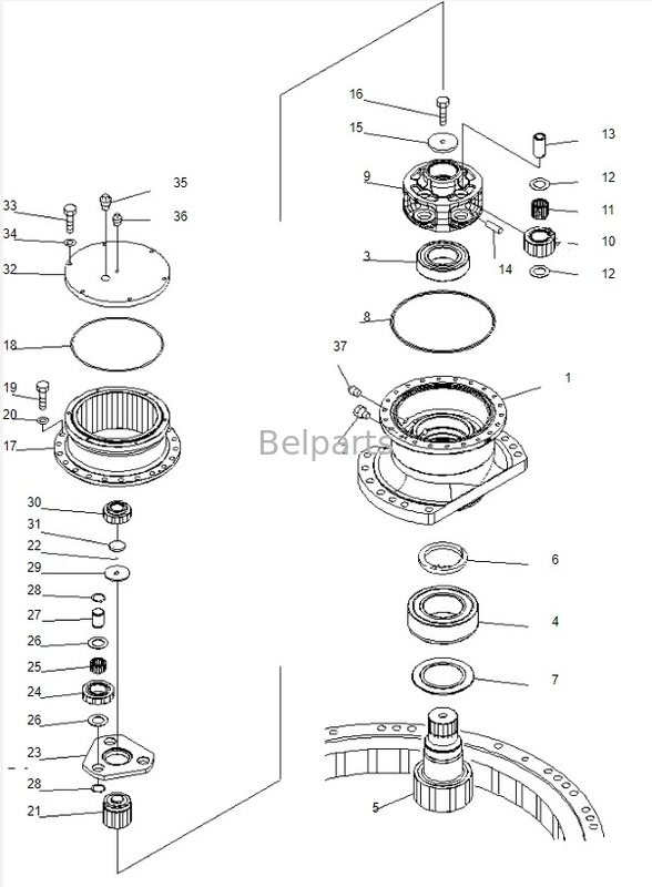 Swing gearbox PC220-7 dla komatsu części kopalni