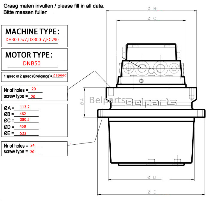 Doosan DX300-7 DH300-5 EC290 Assy dla części koparek