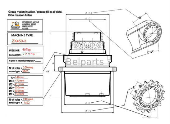 Hitachi ZX450 ZX480 Ekskawator Podróżowy Zestaw biegów 9186918 9203565